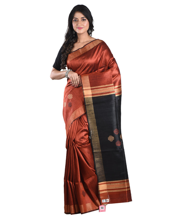 Red black handwoven tussar silk saree