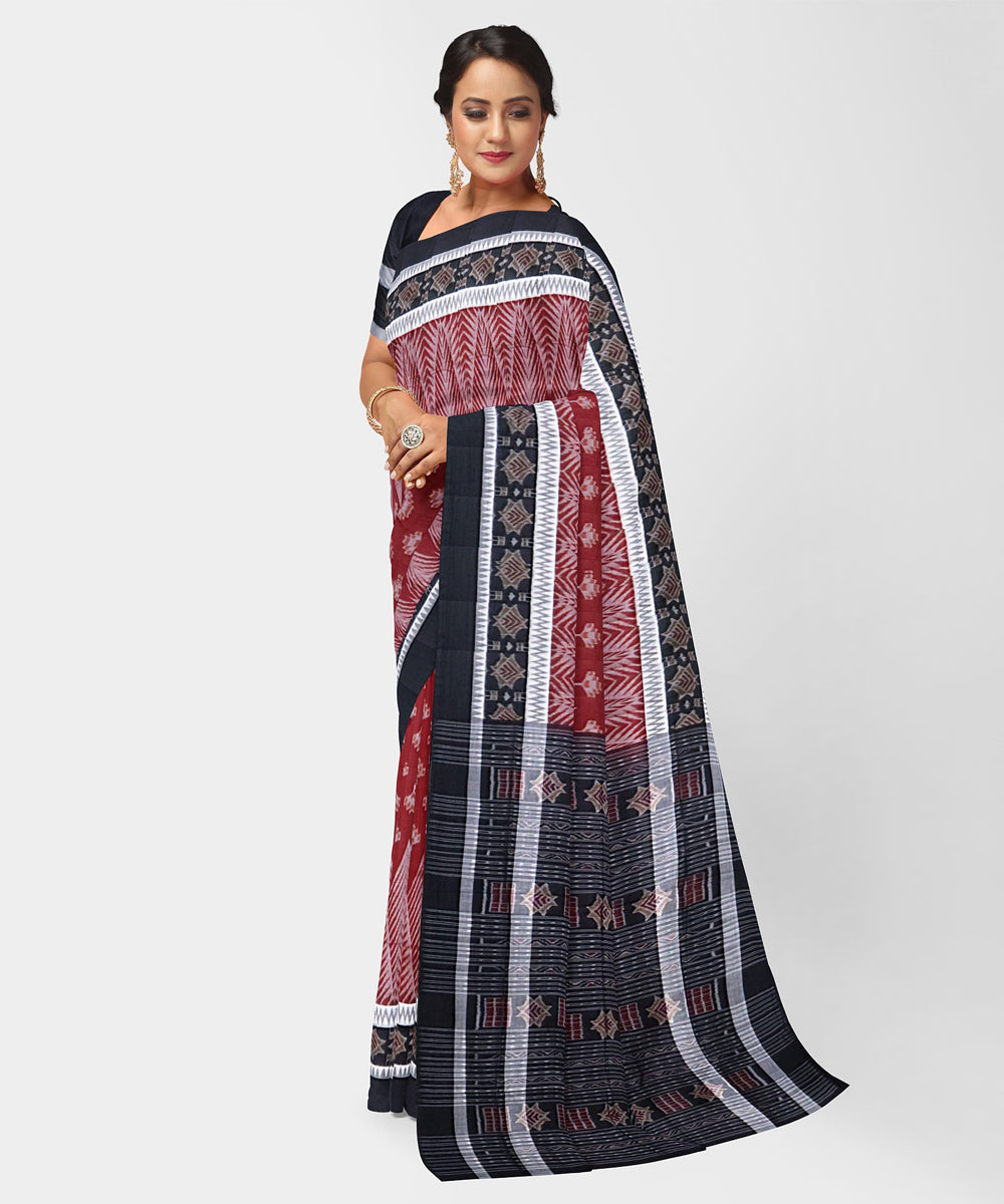 Antique ruby black cotton handwoven sambalpuri saree