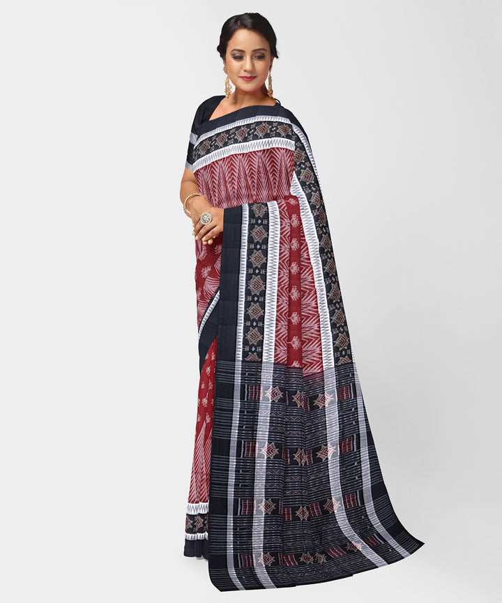 Antique ruby black cotton handwoven sambalpuri saree