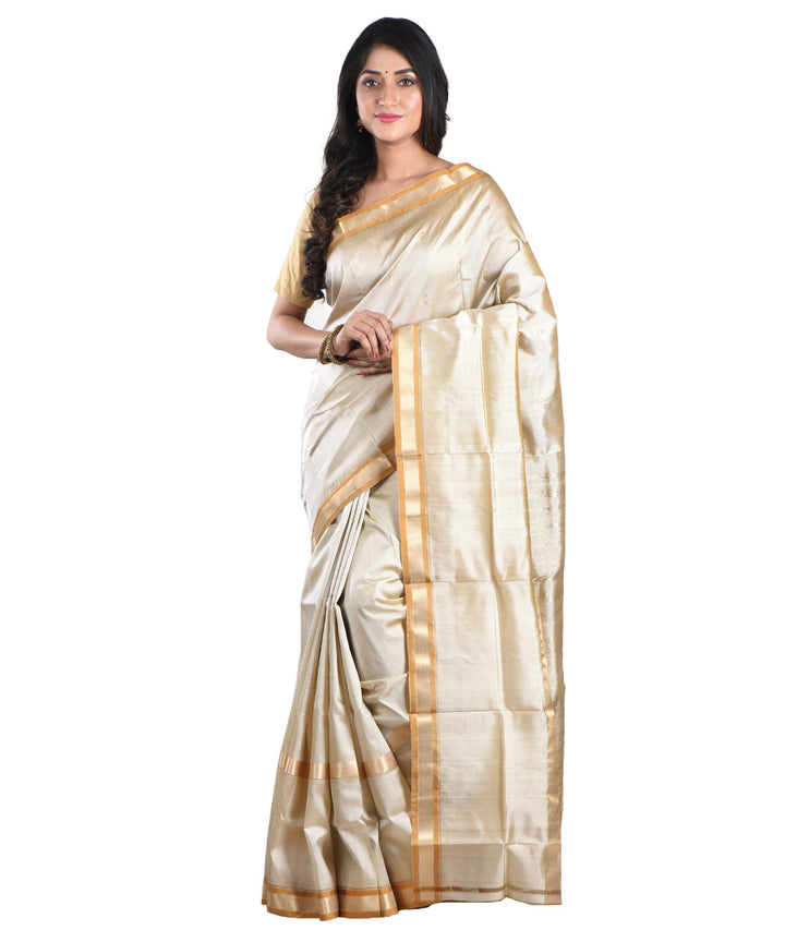Beige handwoven silk saree