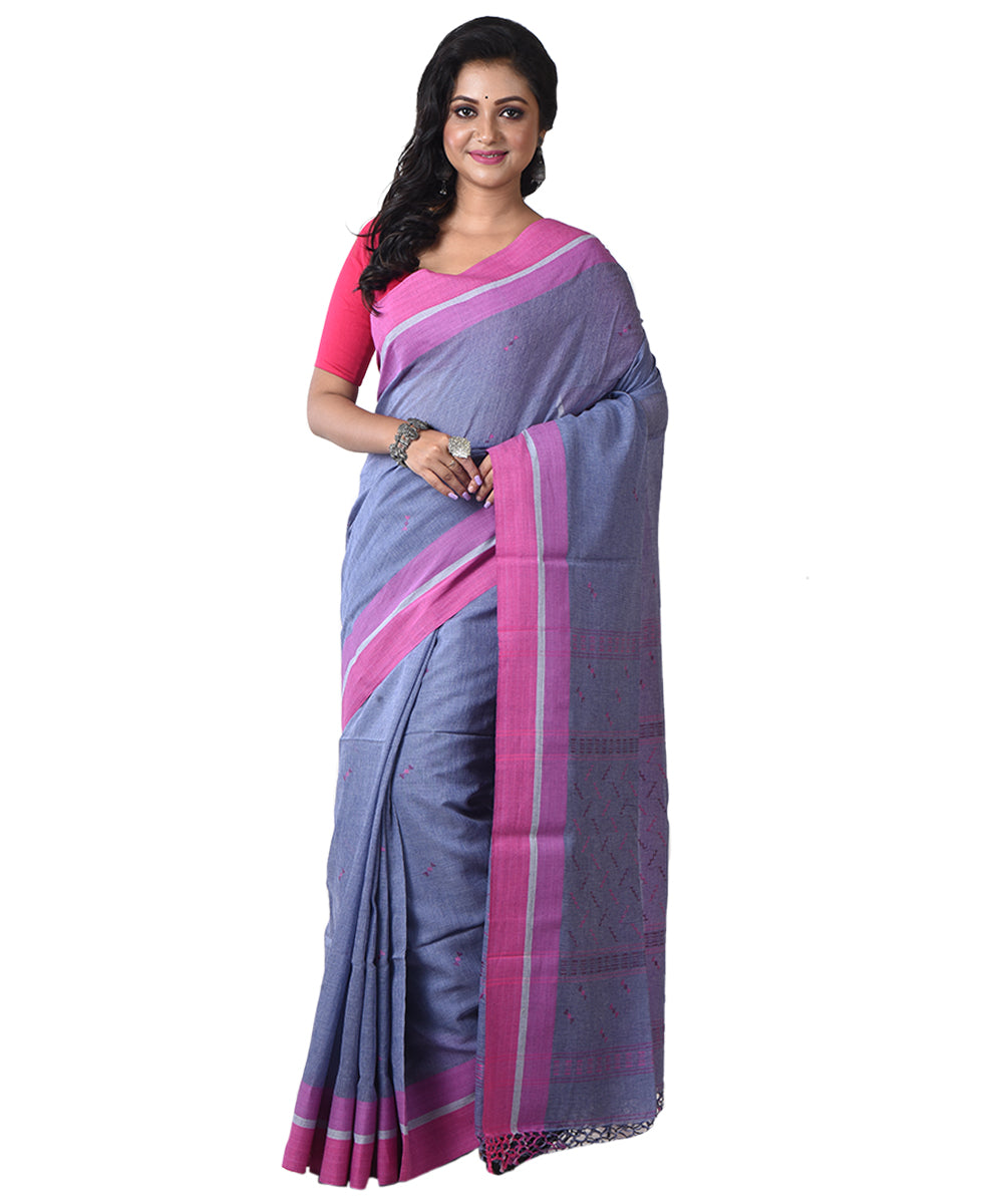 Lavender pink handloom cotton shantipuri saree