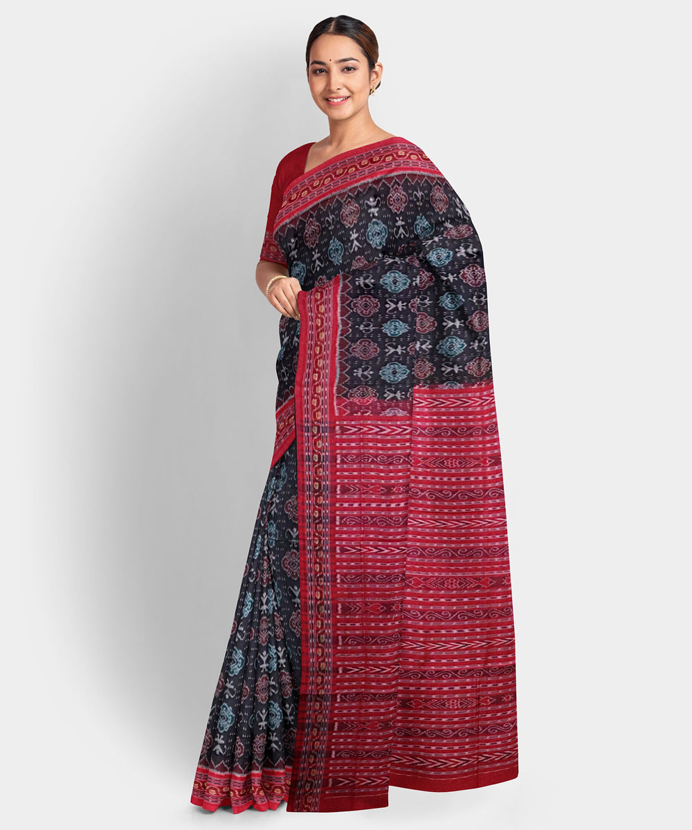 Black red cotton handwoven sambalpuri saree