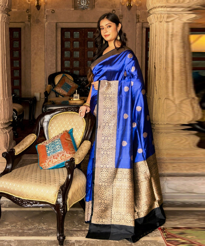 Royal blue handwoven banarasi silk saree