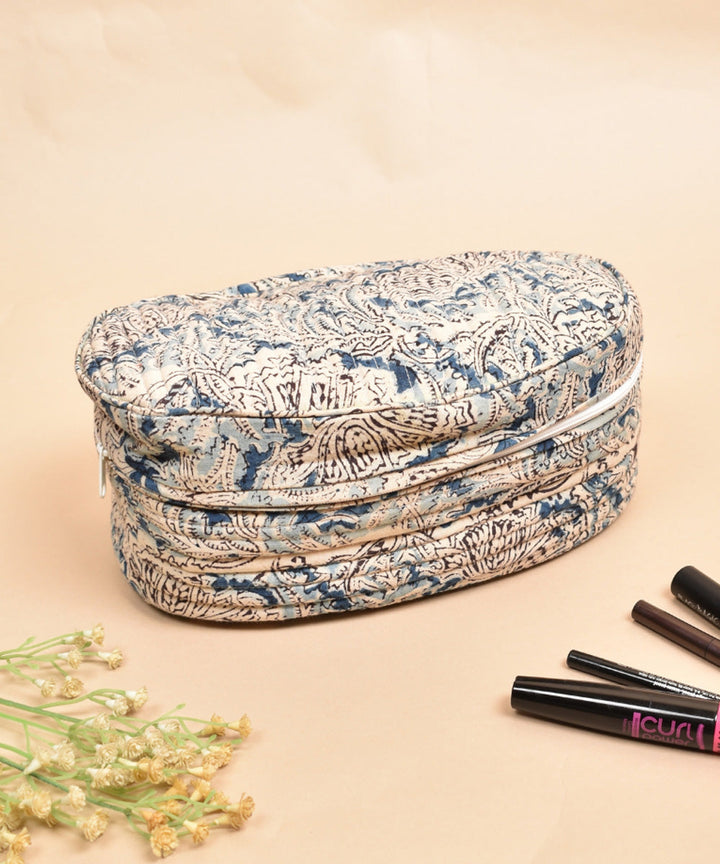 White blue crafted cotton kalamakri make up pouch