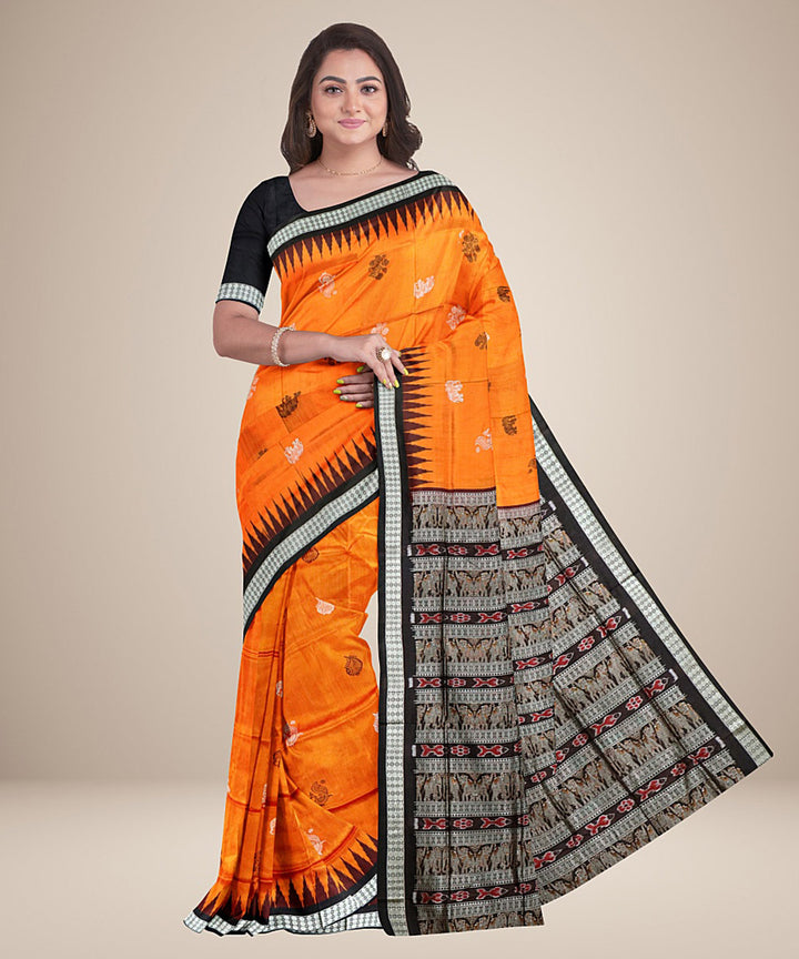 Amber ornage black silk handwoven bomkai saree