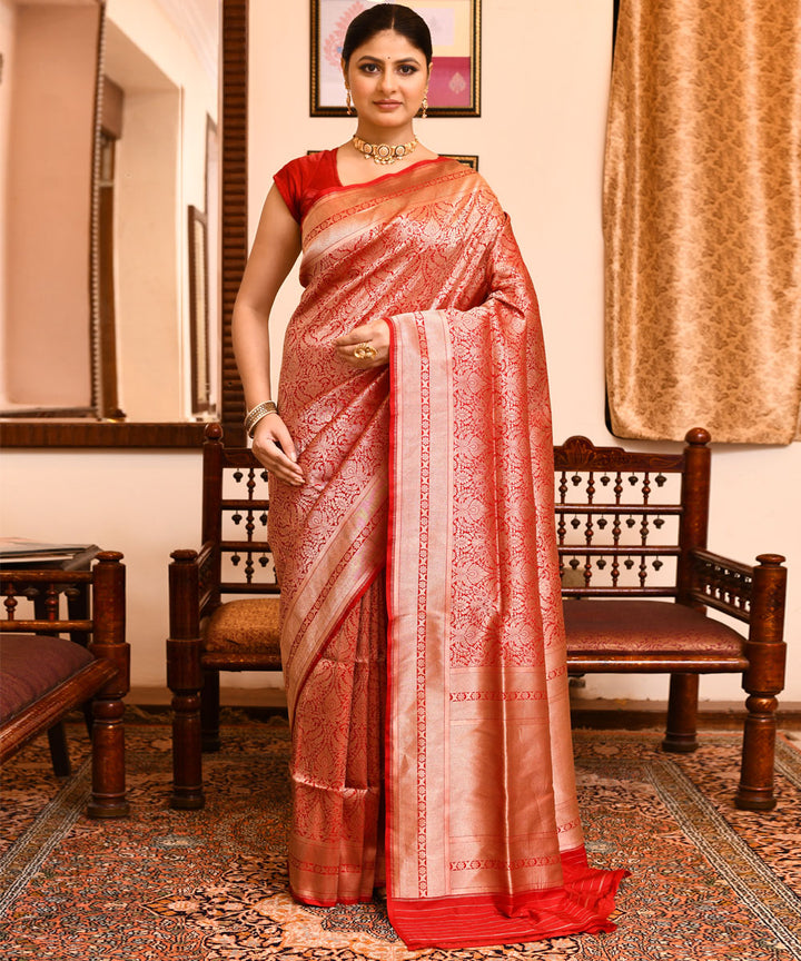 Red handwoven banarasi silk saree