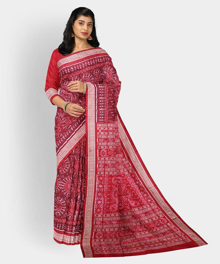 Japanese carmine multicolor silk handwoven sambalpuri saree