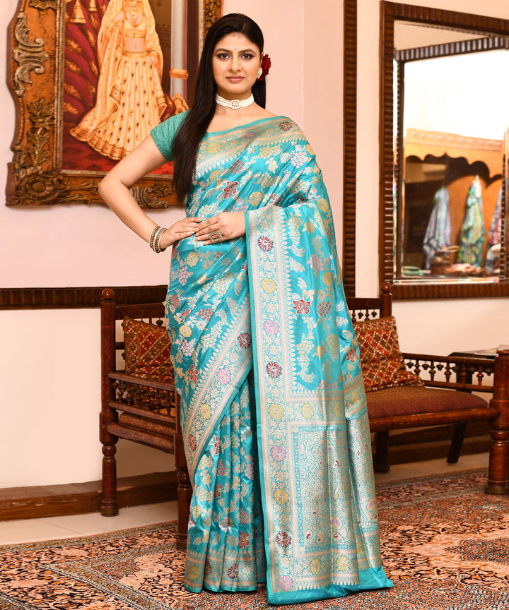 Sky blue silk handwoven banarasi saree