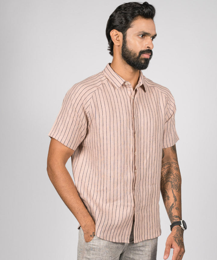Pink stripes handwoven linen shirt