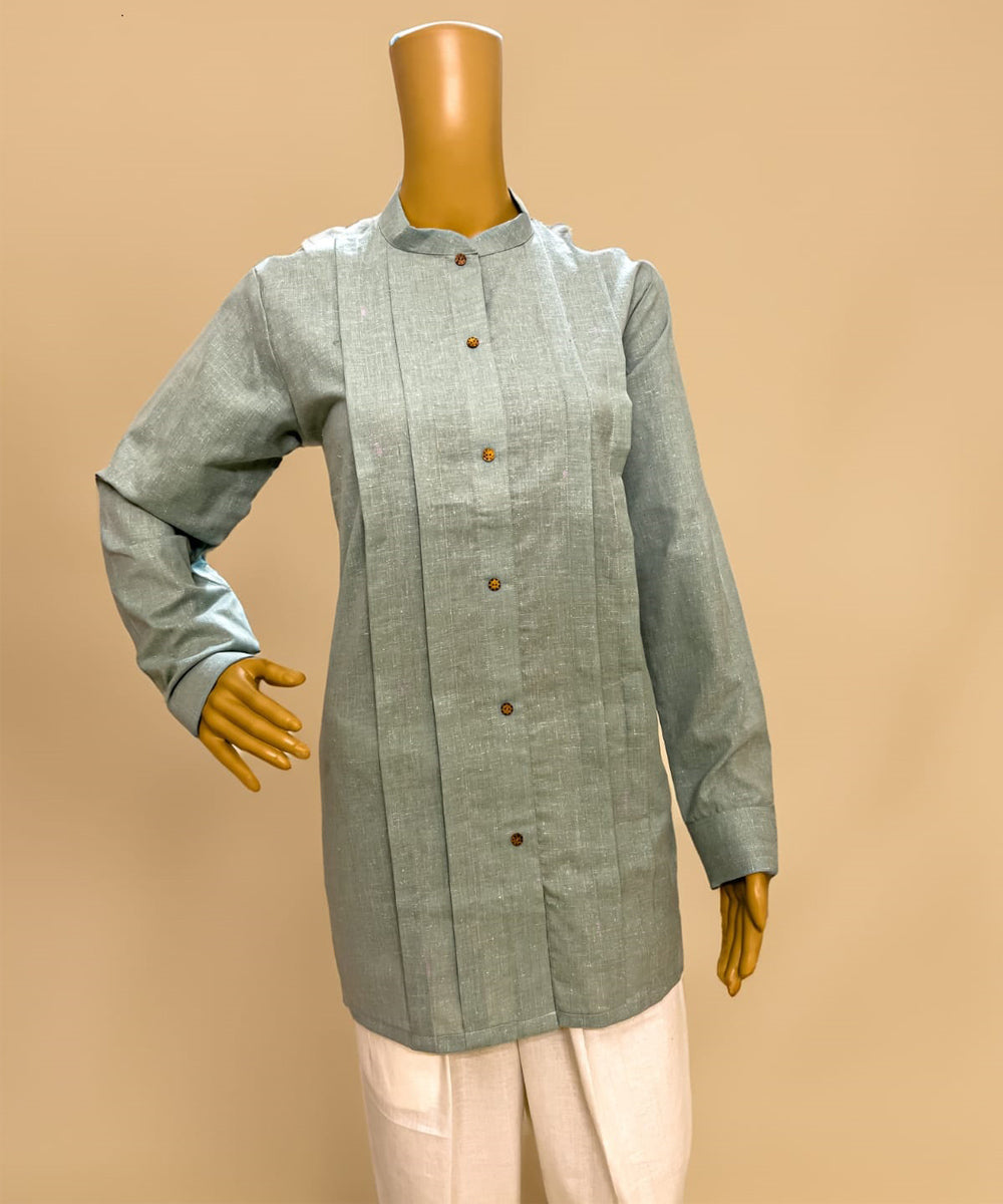 Grey handwoven cotton pleated top