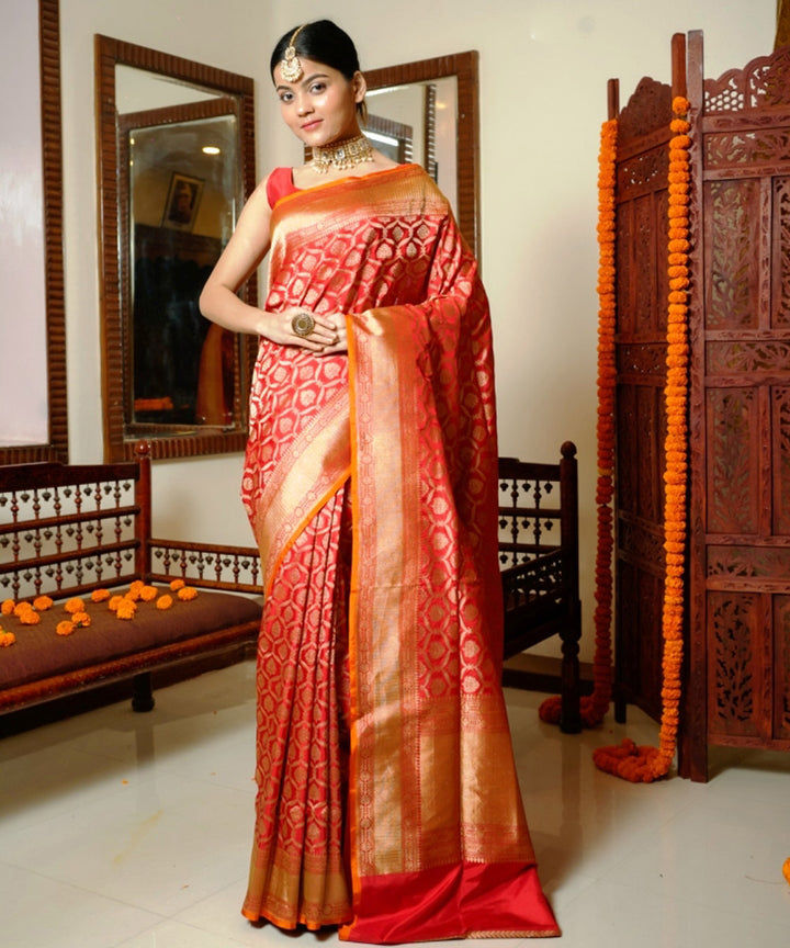 Red handwoven silk banarasi saree
