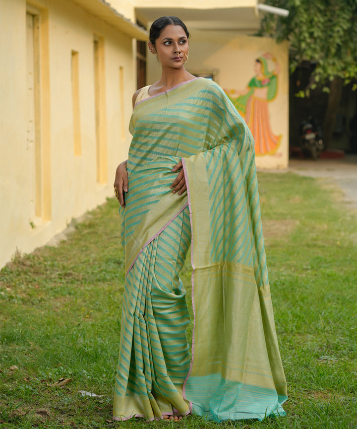 Mint green silk handwoven banarasi saree
