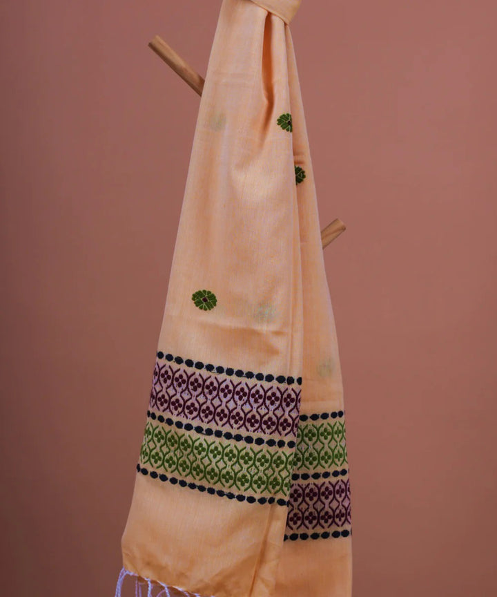 Peach multicolor handloom cotton assam stole