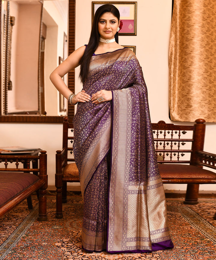Purple silk handloom banarasi saree