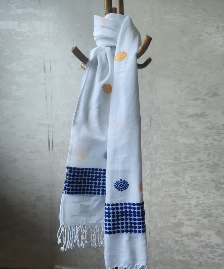 White blue handloom cotton assam stole