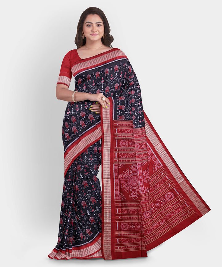 Raisin black multicolor silk handwoven sambalpuri saree