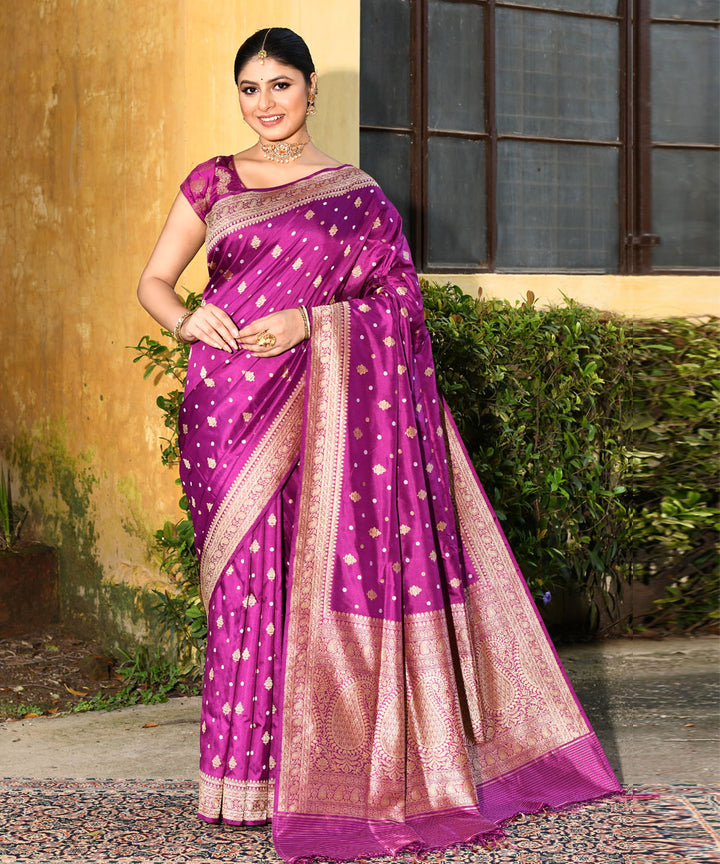 Purple handloom silk banarasi saree