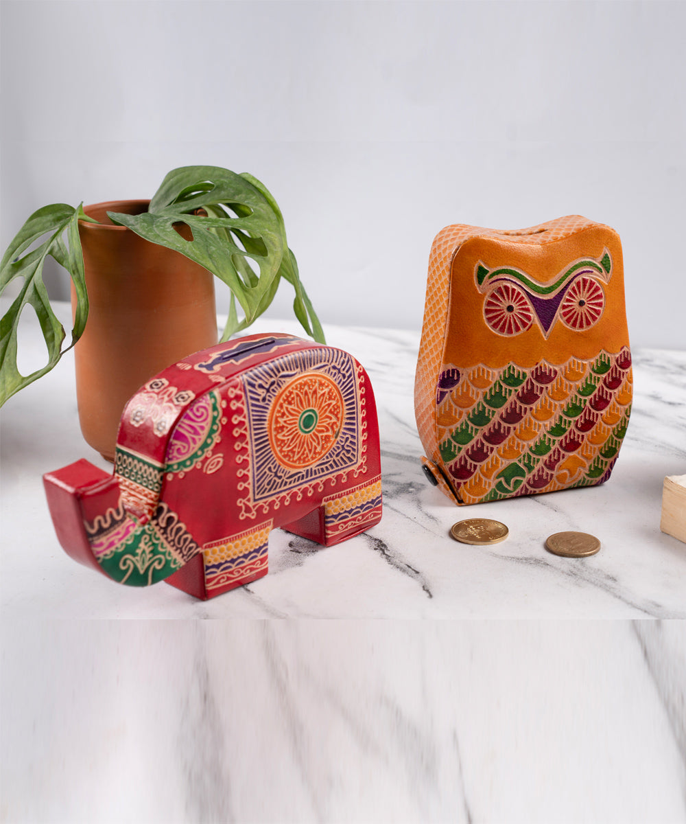 Handcrafted leather embossed piggy banks