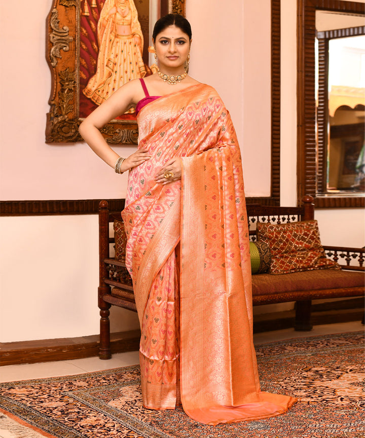 Peach handwoven banarasi silk saree