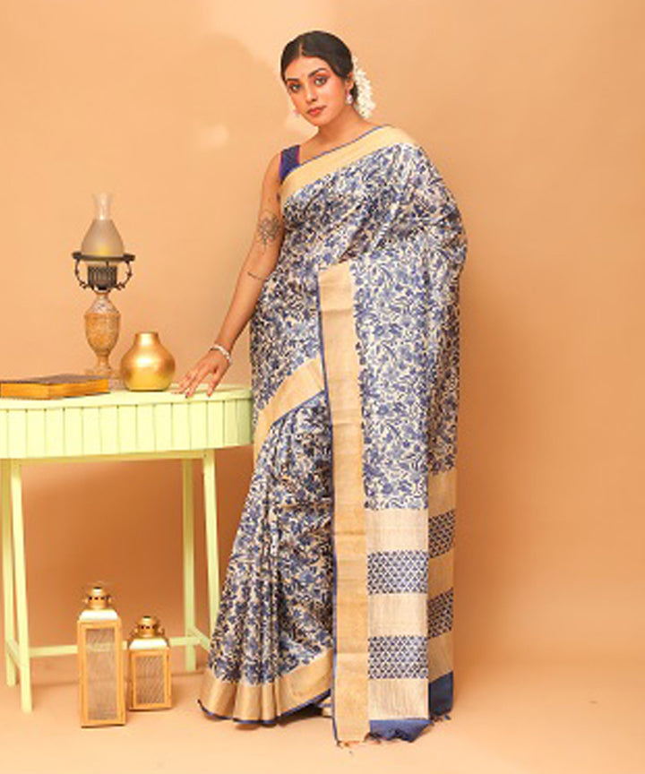 Indigo natural chhattisgarh handloom tussar silk saree