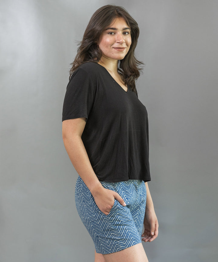 Indigo handblock printed cotton short