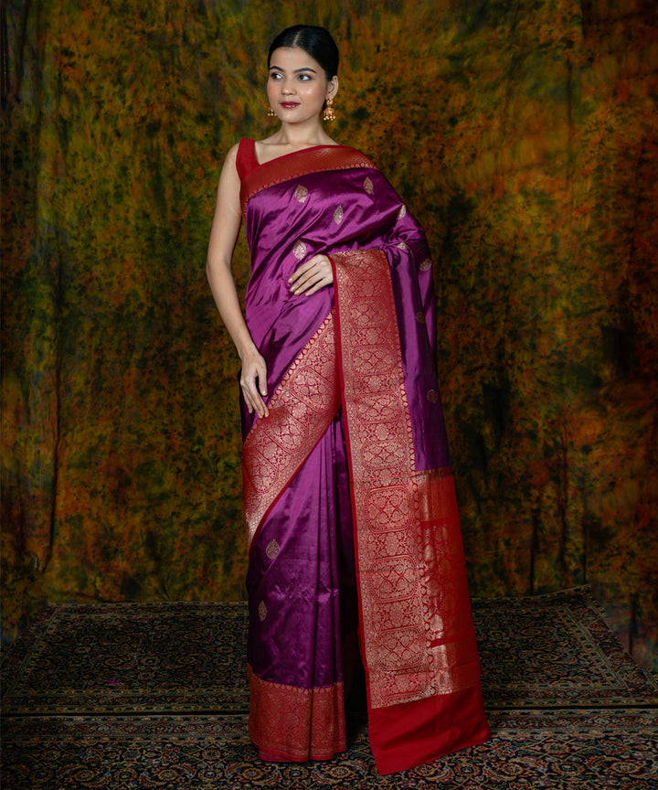 Magenta red silk handwoven banarasi saree