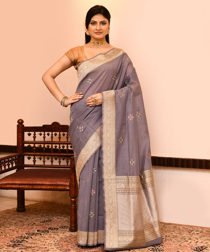 Grey silk handwoven banarasi saree