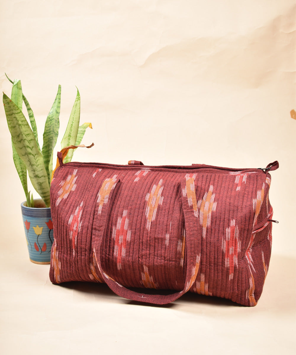 Maroon - Handloom Mercerised Cotton Pochampally Ikat Fabric 12 main image 1