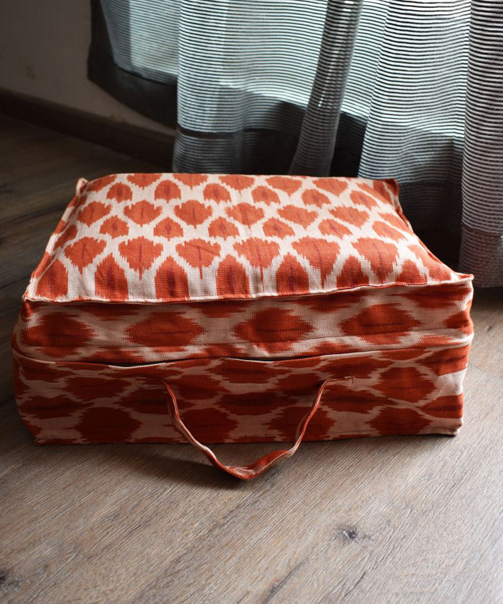 White orange handcrafted cotton pochampally ikat bag