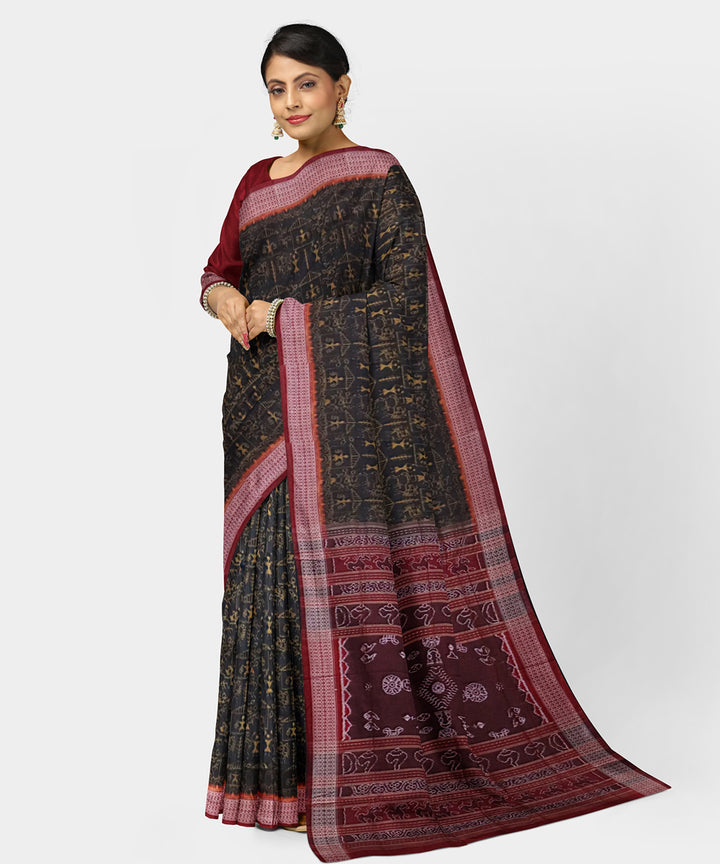 Black red handwoven sambalpuri cotton saree