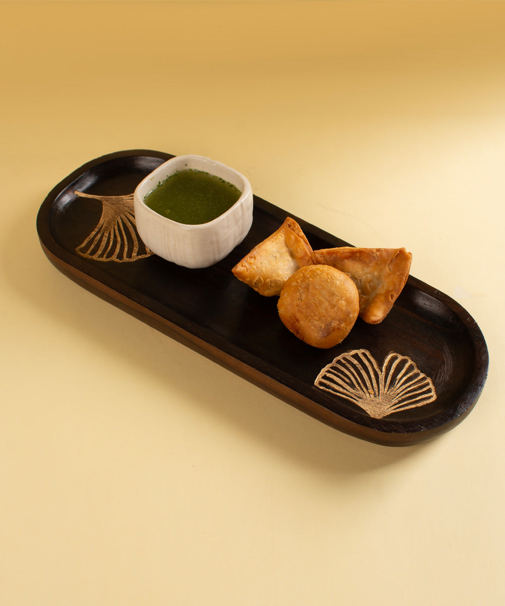 Wooden snack tray with laser cut flower