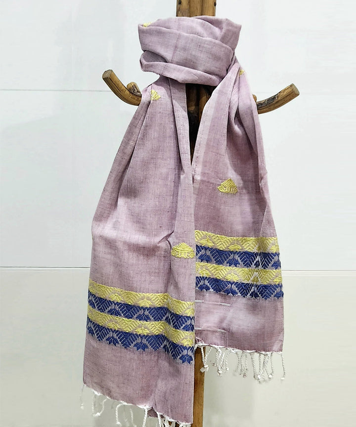 Mauve bule and yellow handloom cotton assam stole