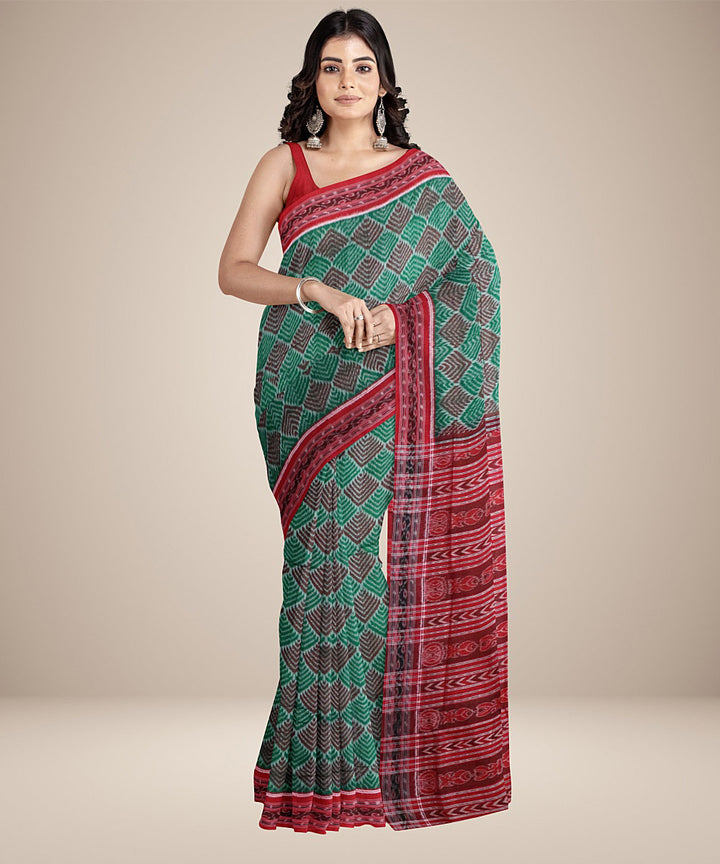 Bangladesh green maroon cotton handwoven sambalpuri saree