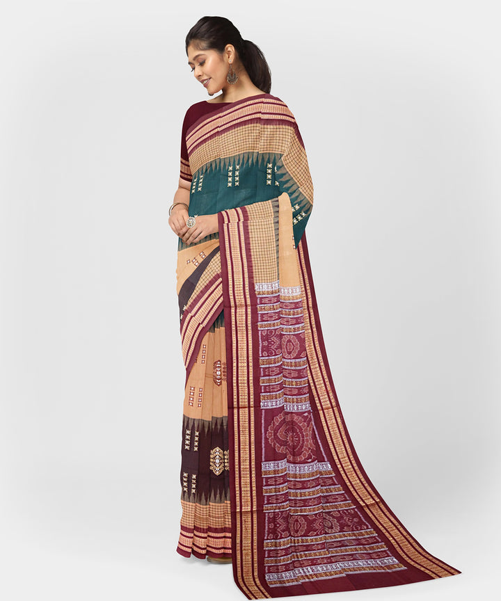 Multicolor puce red cotton handwoven bomkai saree