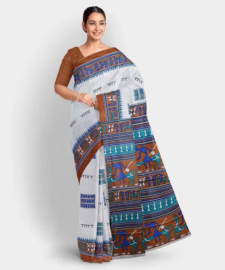 Platinum tussar silk handwoven odisha ikat saree