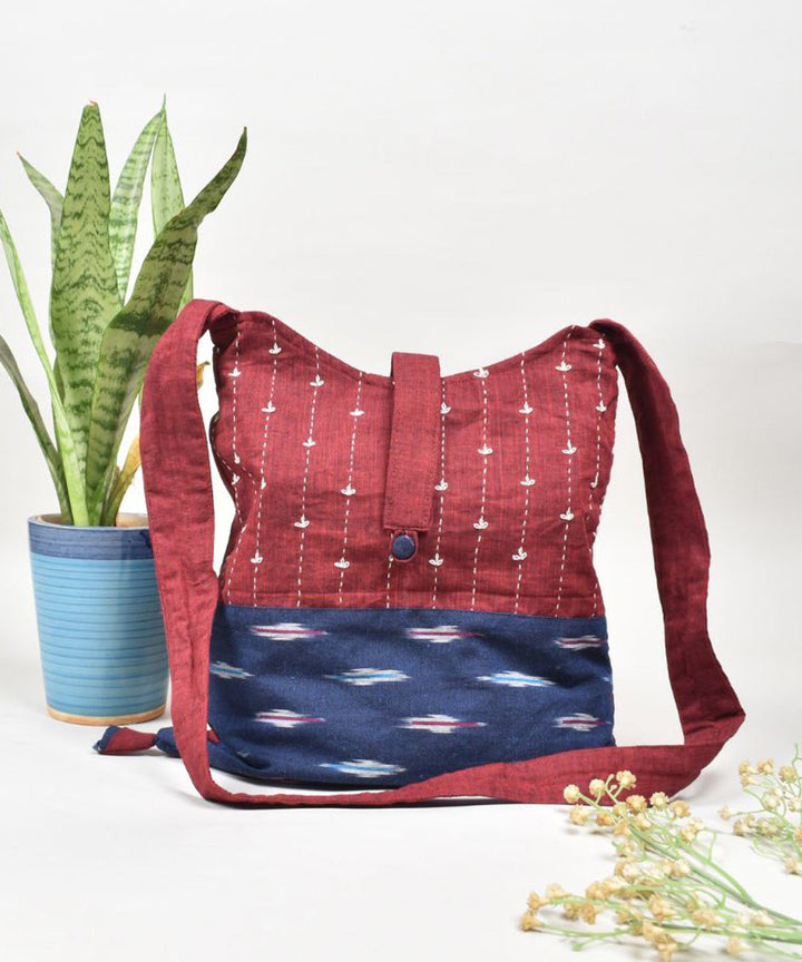 Maroon blue handcrafted cotton pochampally ikat sling