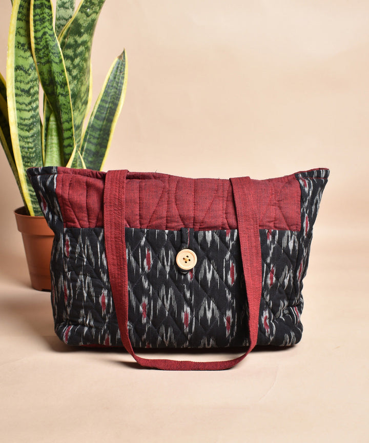 Black maroon handcrafted cotton pochampally ikat bag
