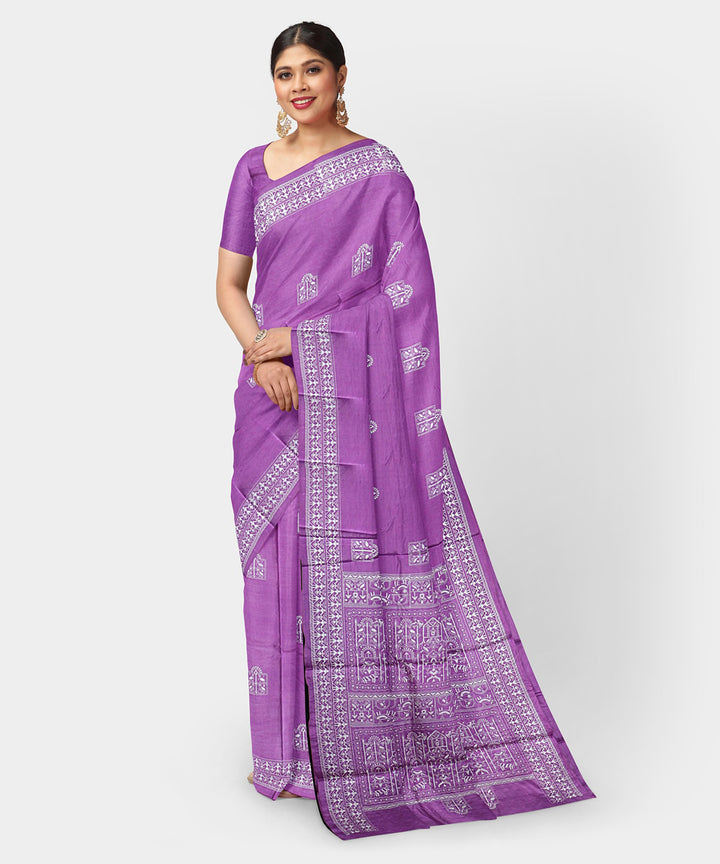 African violet multicolor tussar silk handwoven odisha ikat saree