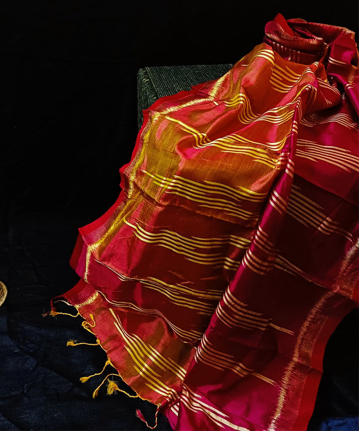 Pink yellow dual shade handwoven silk ikat sambalpuri stole
