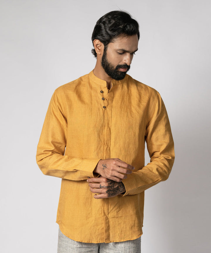 Mustard handwoven linen shirt
