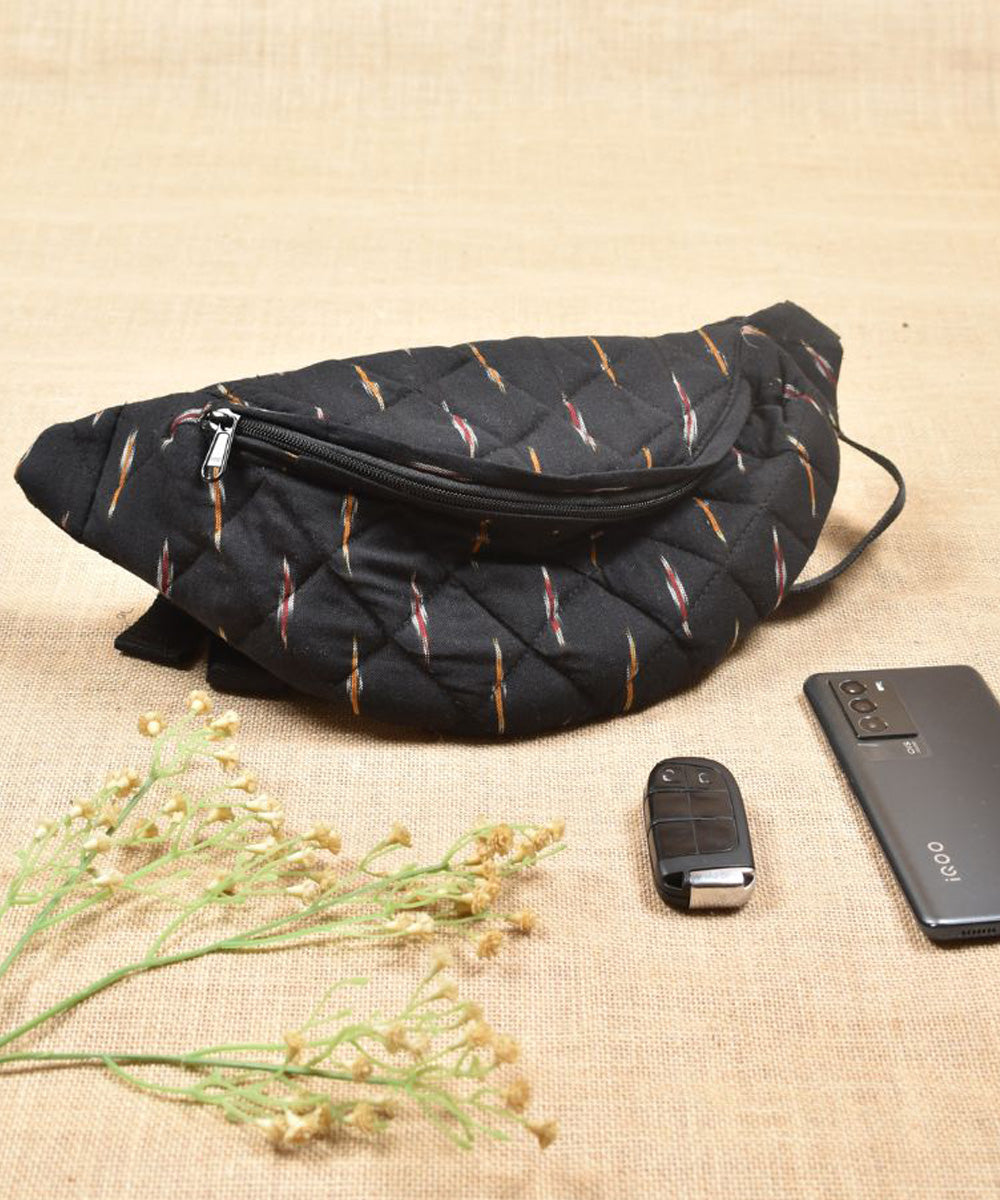 Black handcrafted cotton pochampally ikat pouch