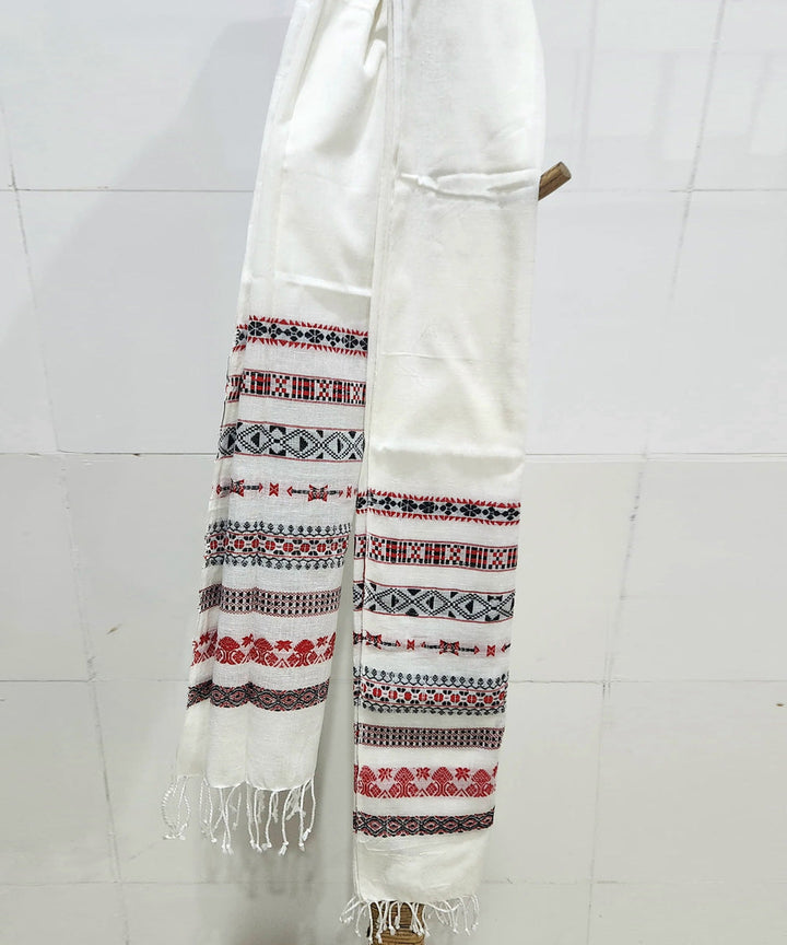 Offwhite multicolor motif handloom eri silk assam stole