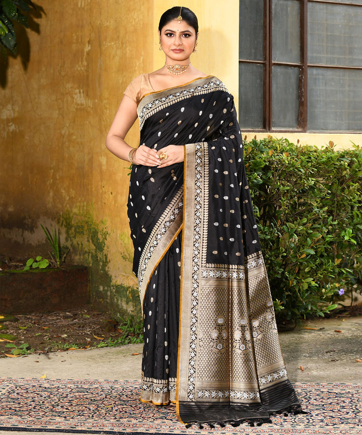Black silk handwoven banarasi saree