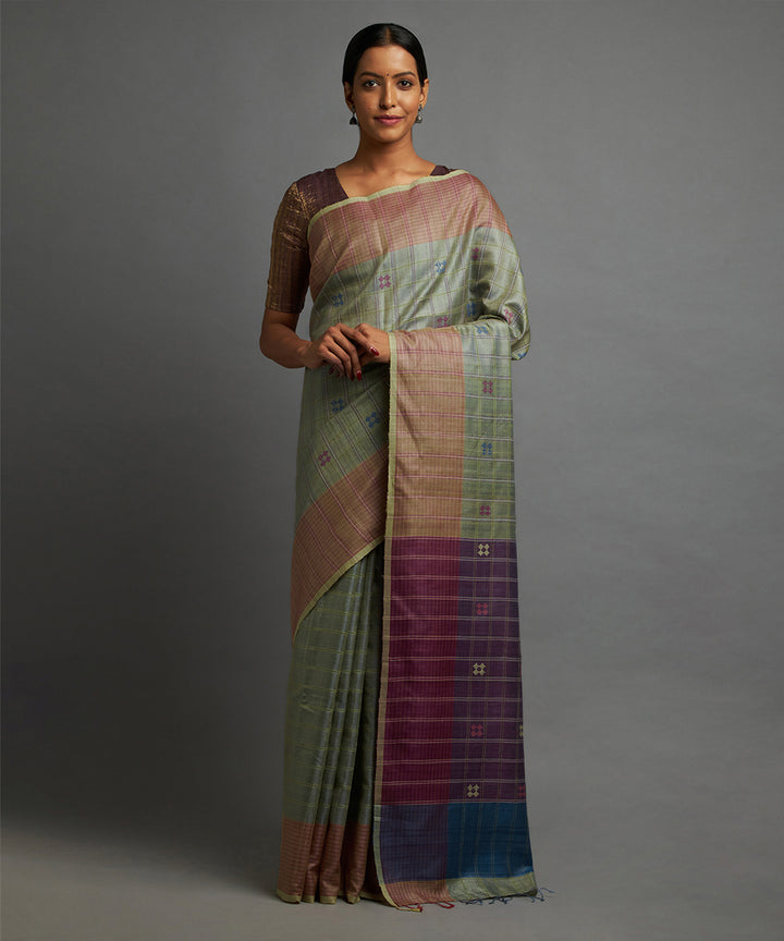 Pistachio kosa handloom silk chhattisgarh saree