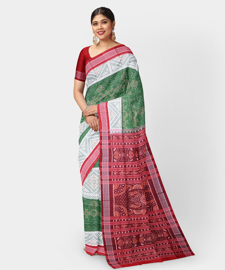 Multicolor red cotton handwoven sambalpuri saree