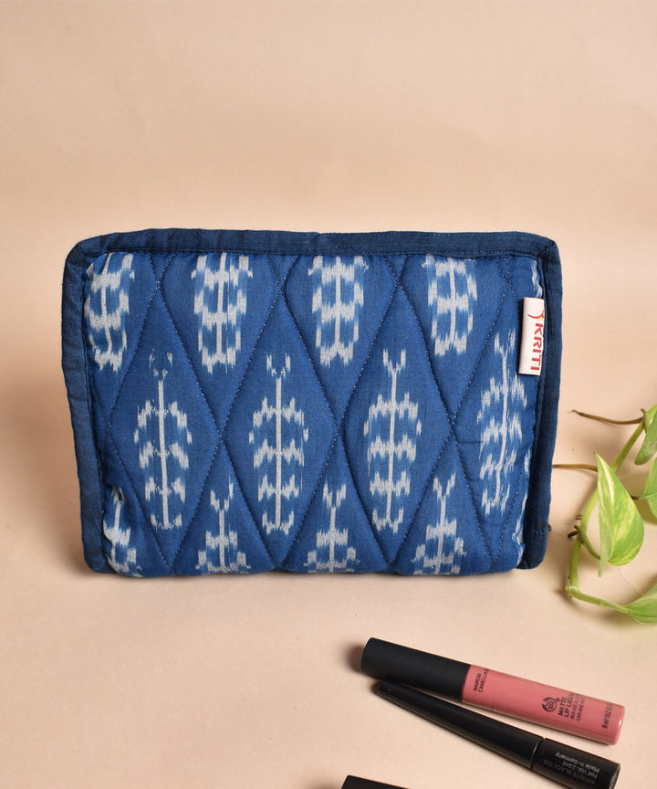 Blue white handcrafted cotton pochampally ikat pouch