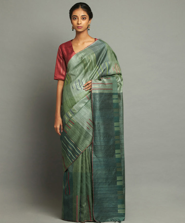 Teal green handwoven kosa silk saree