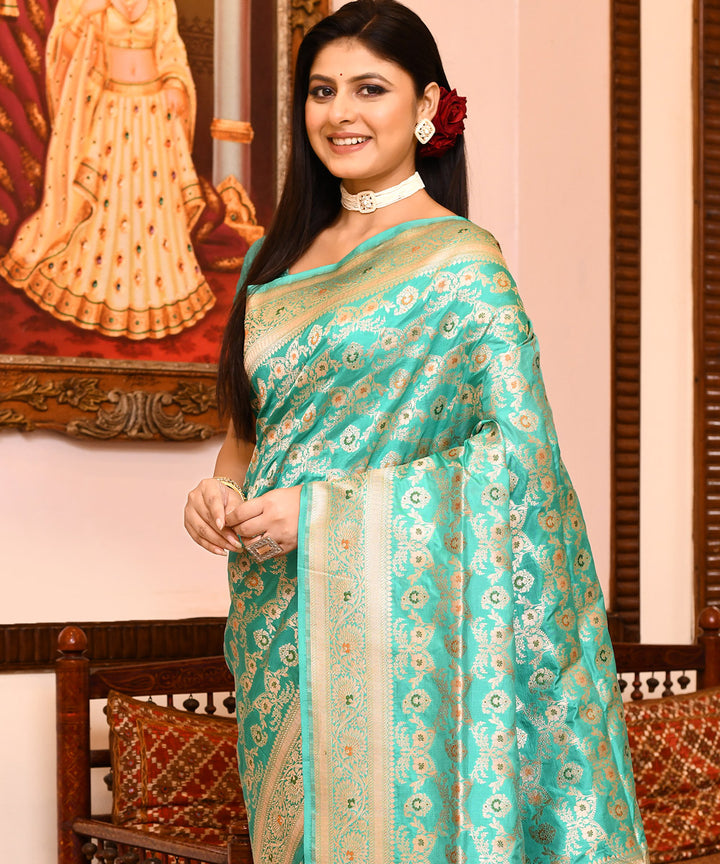 Lime green silk banarasi handwoven saree