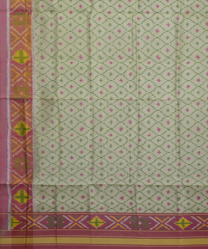 White yellow handwoven silk patola dupatta