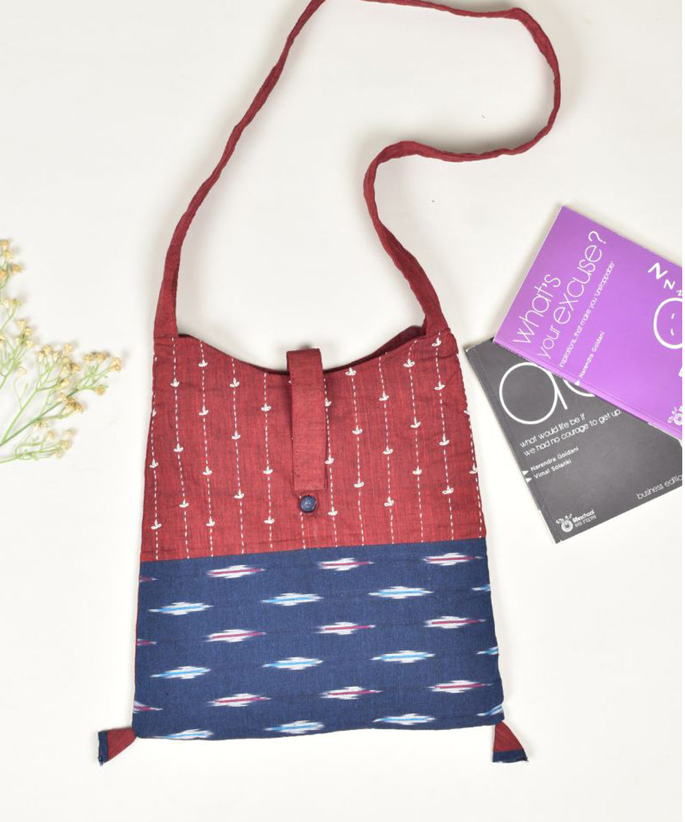 Maroon blue handcrafted cotton pochampally ikat sling